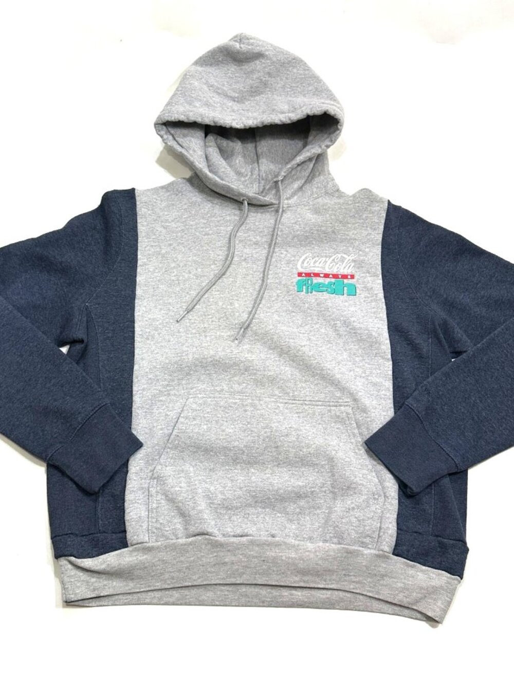Vintage Coca Cola Always Fresh Polar Bear Hoodie Gray Blue Color Block